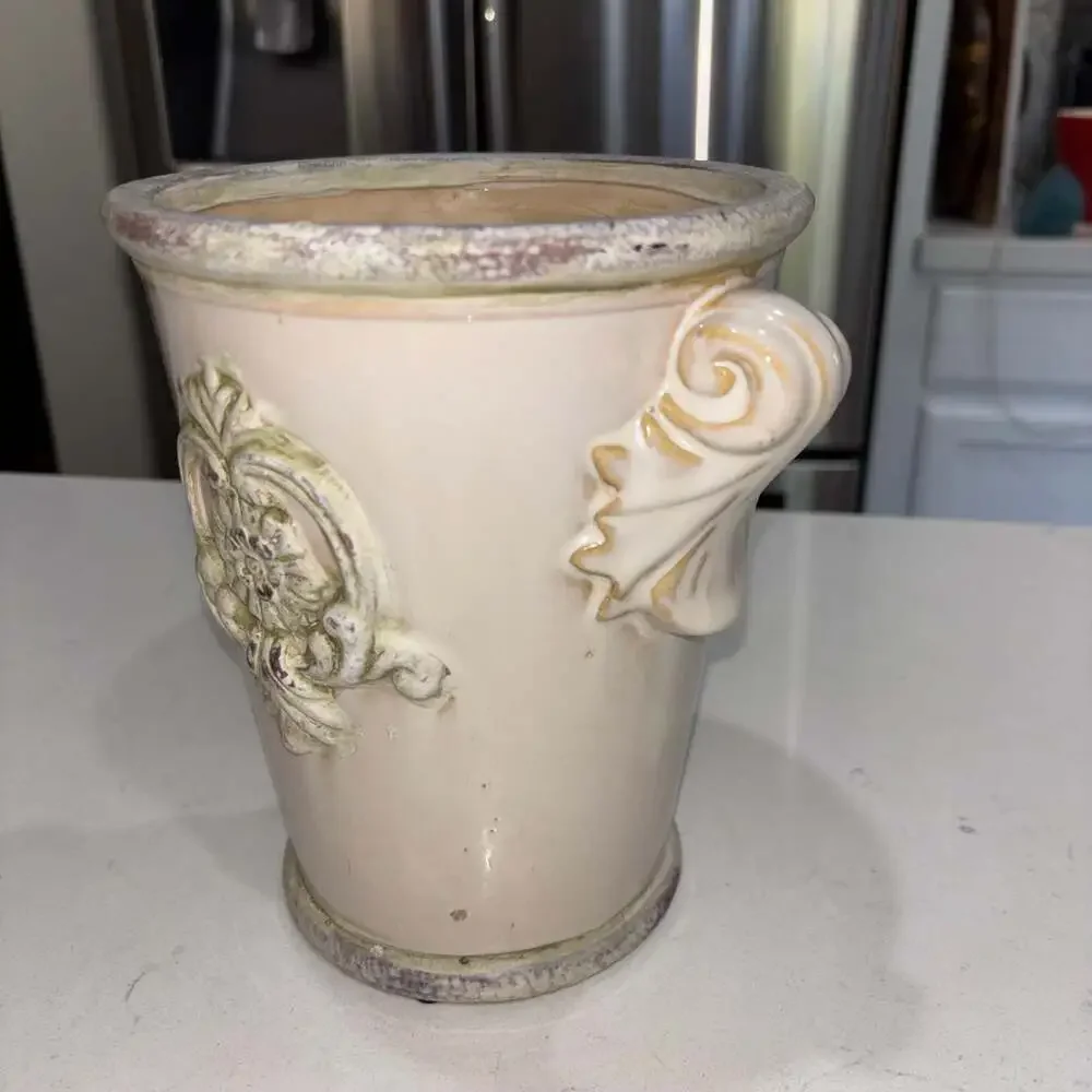 Vintage Italian Style Ceramic Planter Shabby Chic Tuscan Urn Vase with Handles